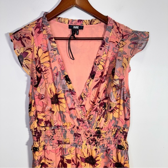 PAIGE Katharina Floral Silk Midi Dress Size Large Ruffle Feminine - Picture 8 of 16